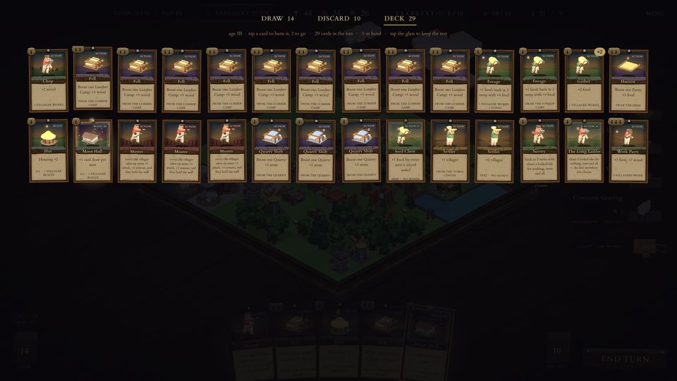 The deck laid out on the bench, cards fanned by age