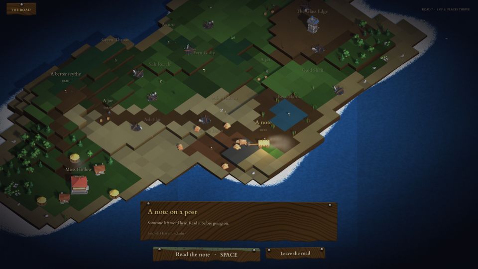 The island from above: coastline, villages, towers, tracks, and the ox cart